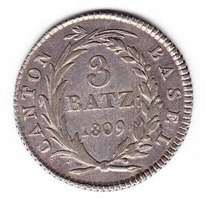 1809 Basel 3 Batzen Coin (b245)